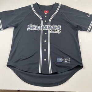 NFL Seattle Seahawks Baseball Jersey M Button Up Short Sleeve Navy Embroidered